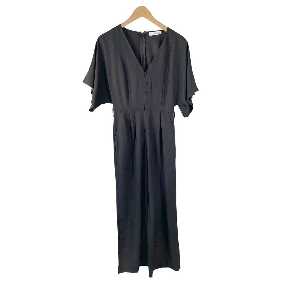 MNG MANGO Womens Short Sleeve Wide Leg Jumpsuit Black Size XS Minimalist Classic
